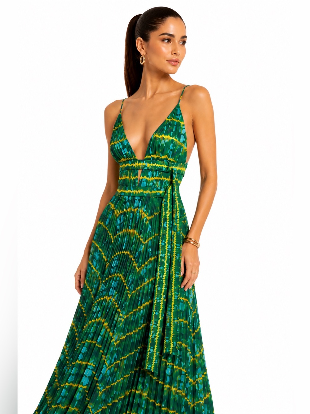 $2495 Altuzarra Winda Tie Dye Belted Maxi Dress Green Italy IT 40 US 4